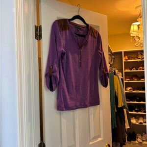 Ralph Lauren Purple Knit Tunic with Brown Suede Accents
